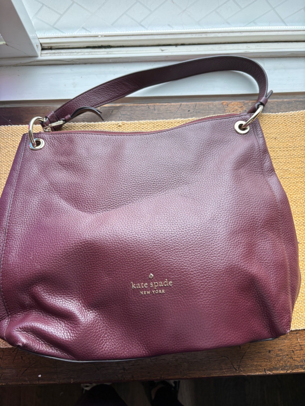 Kate Spade Pebbled Leather Shoulder Hobo in cherrywood